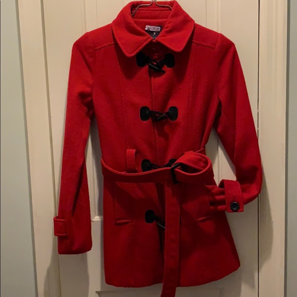 Red Wool Toggle Coat - Picture 2 of 6